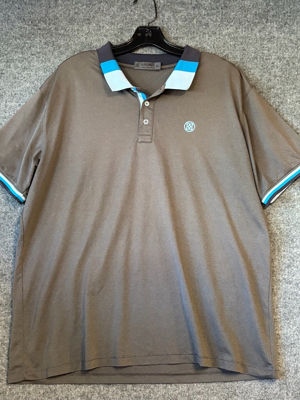 G/FORE Brown Polo with Blue and White Collar Trim